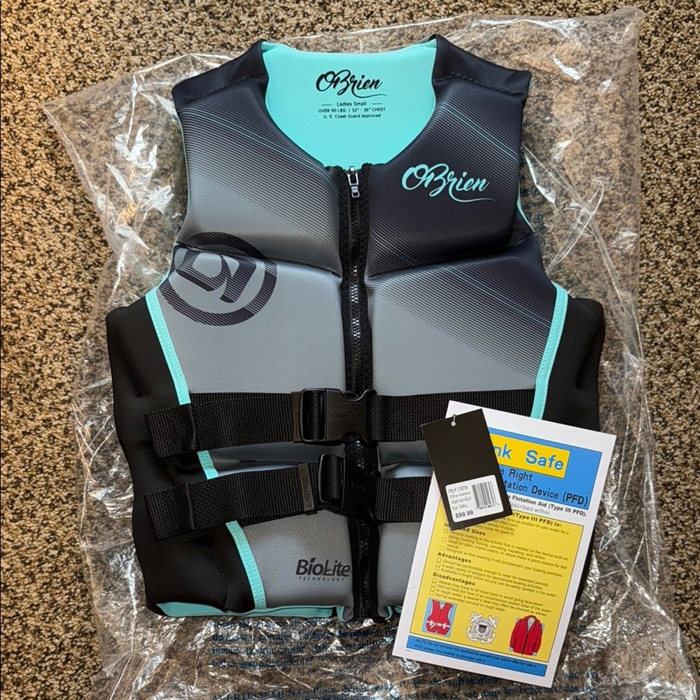 O'Brien Womens Flex V-Back LTD Life Jacket Aqua, Small